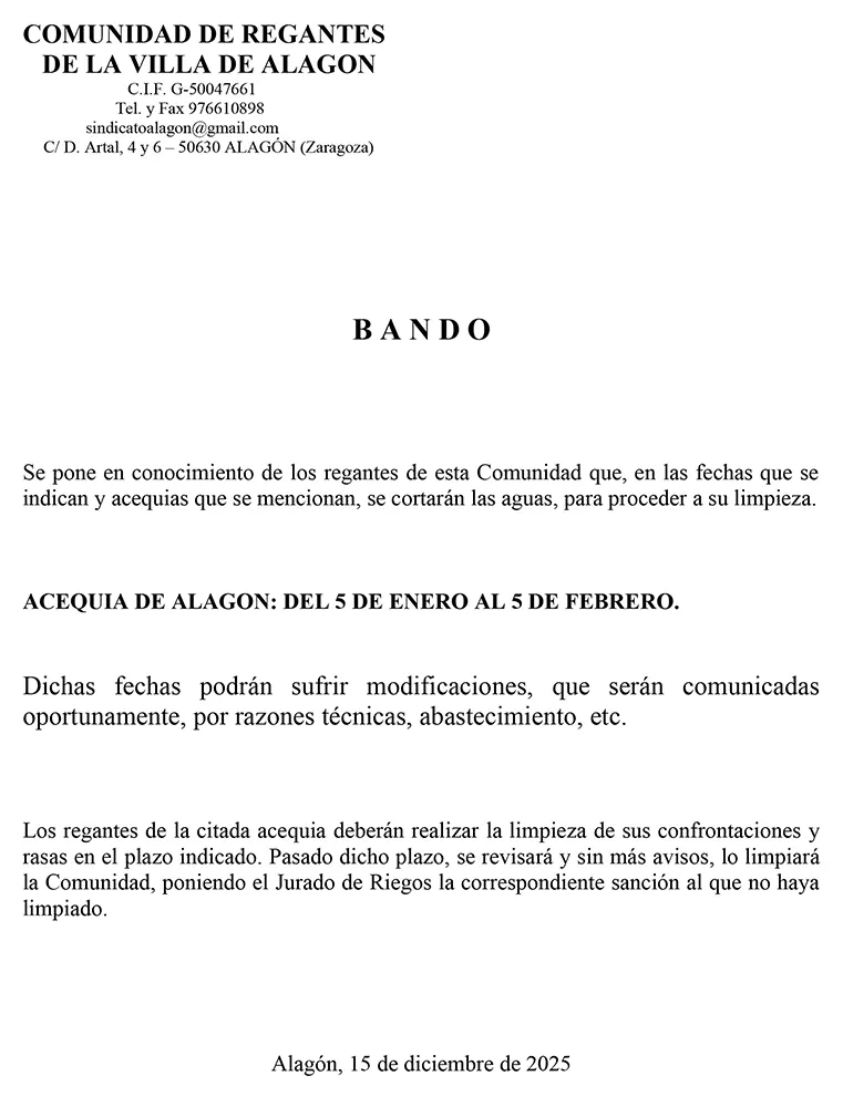 bando corte agua Alagón